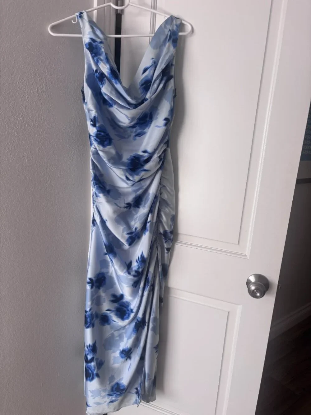 Worn Once- Abercrombie Cowl Neck Draped Maxi Dress in Blue Floral